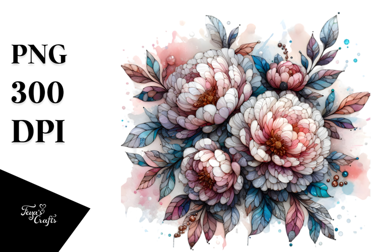 Abstract Watercolor Peonies White Background