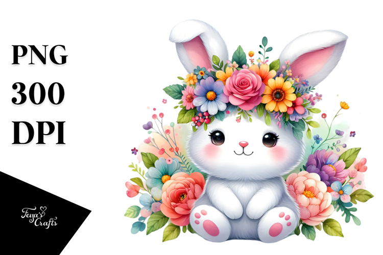 Cute Bunny Sitting on Flower | Clipart example image 1
