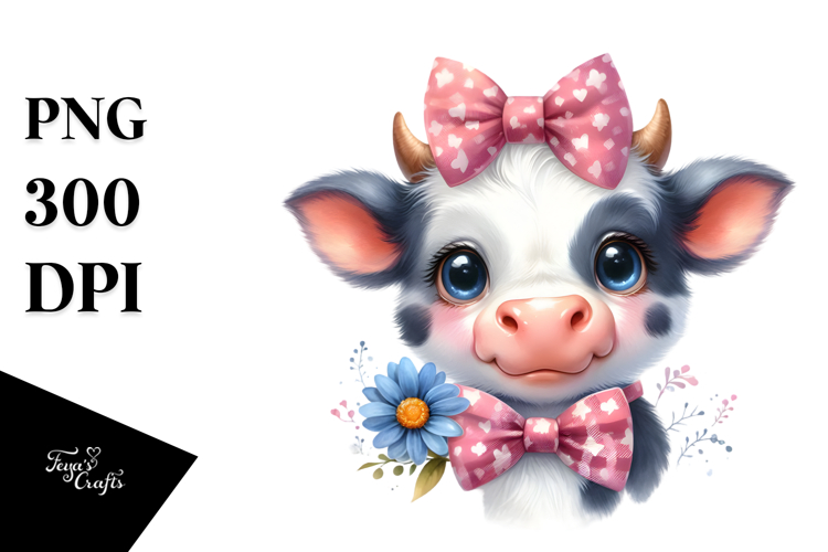 Funny Baby Cow with Bow PNG
