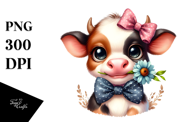 Funny Baby Cow with Bow PNG