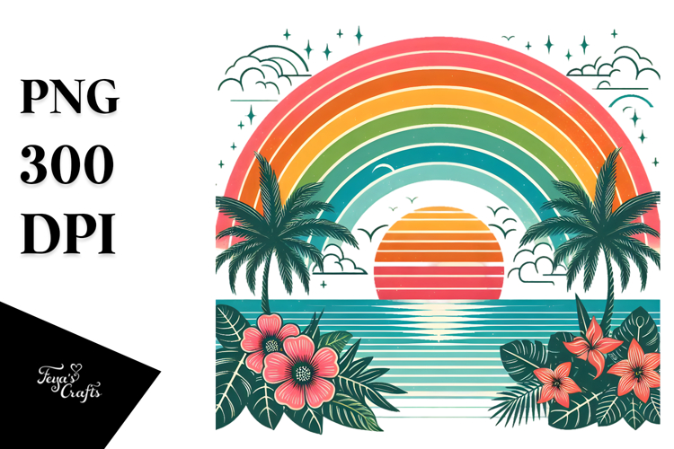 Retro Tropical Rainbow Sunset, 20 oz Tumbler
