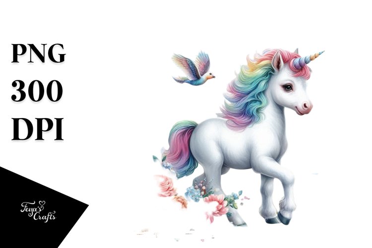Colorful Baby Unicorn with Country Scene PNG