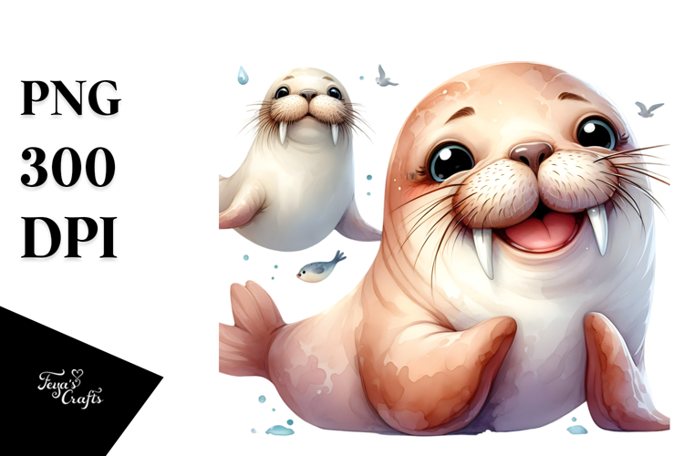 Goofy Walrus with Watercolor Splash