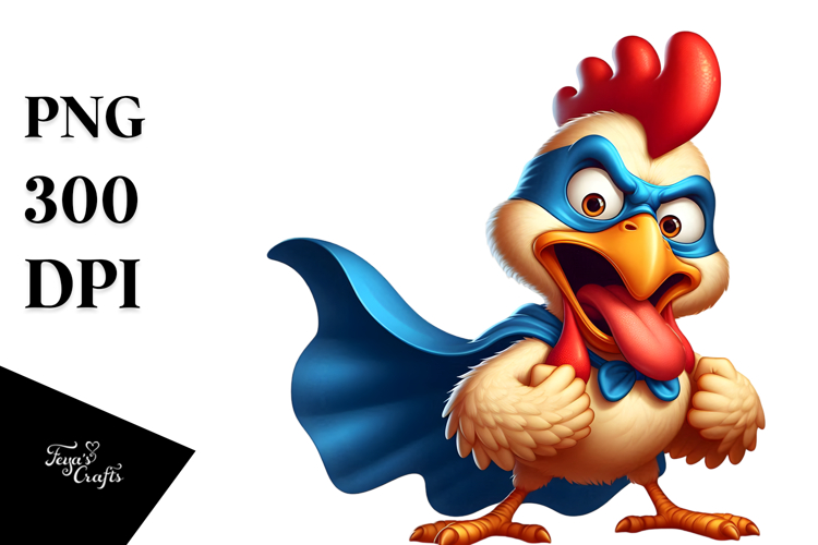 Goofy Cartoon Chicken in Superhero Cape PNG