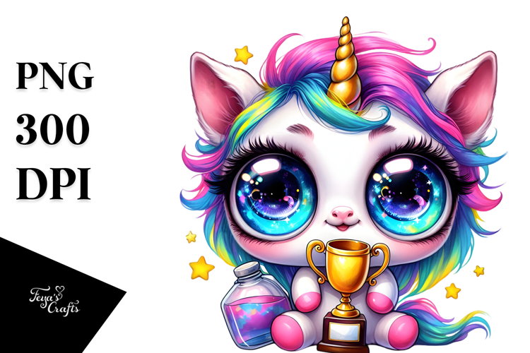 Vibrant Crazy Eyes Baby Unicorn PNG