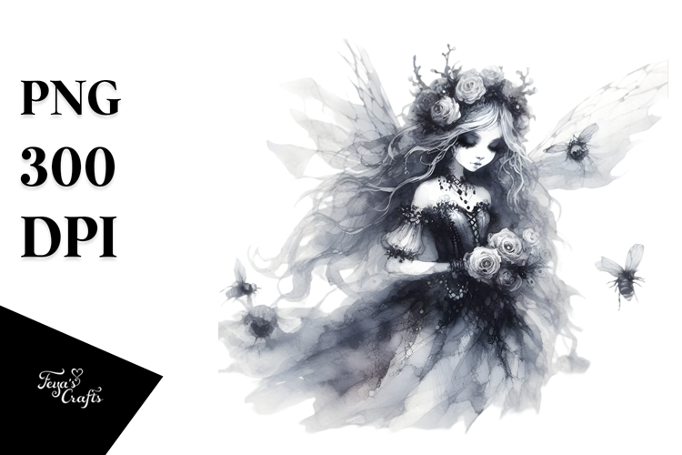 Washed Watercolor Gothic Fairy, High-Res PNG