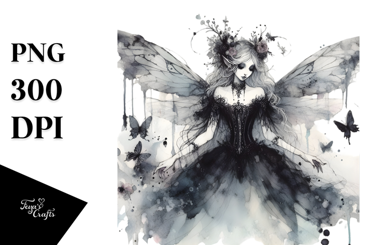 Washed Watercolor Gothic Fairy, High-Res PNG