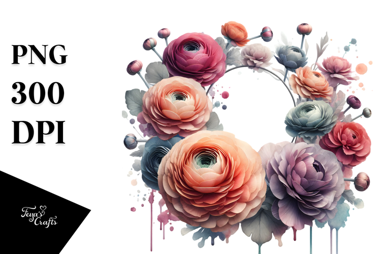 Ranunculus with Metallic Insertions Watercolor Splash PNG