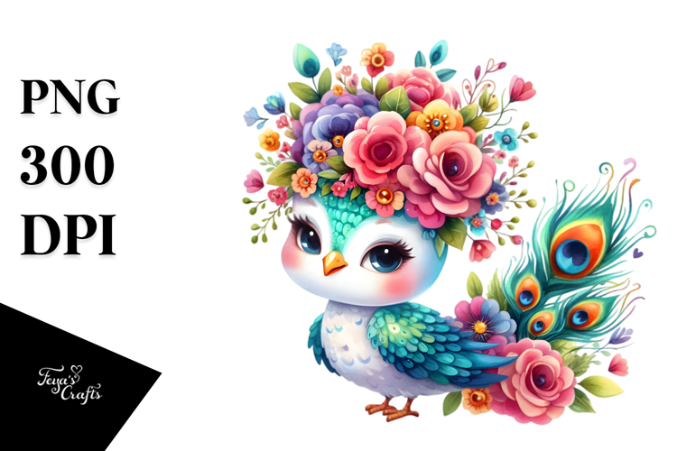 Cartoon-Style Peacock Watercolor