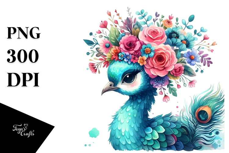 Cartoon-Style Peacock Watercolor