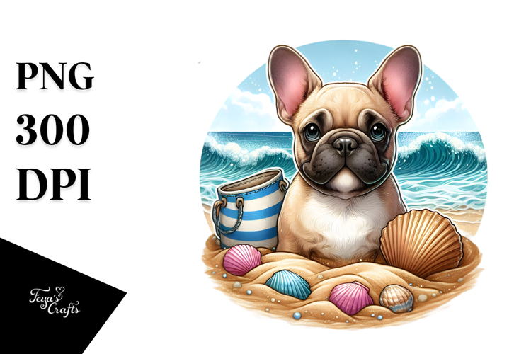 French Bulldog Surf and Shell Clipart
