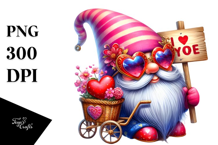 Detailed Gnome with Heart Sunglasses PNG