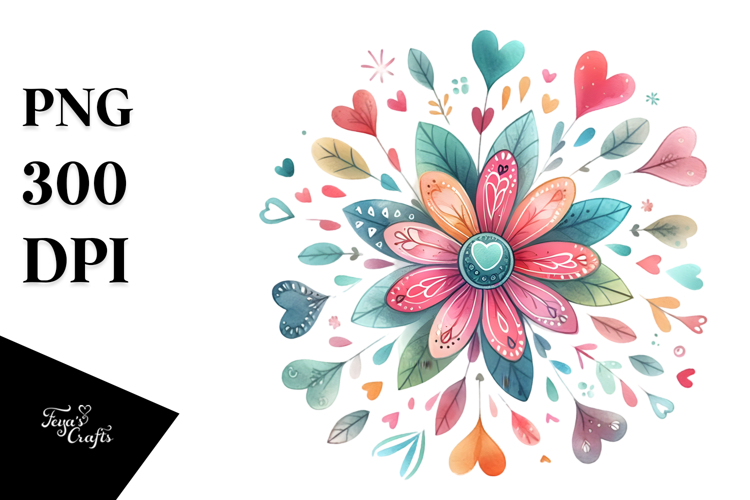 Colorful Boho Flower Digital Painting PNG