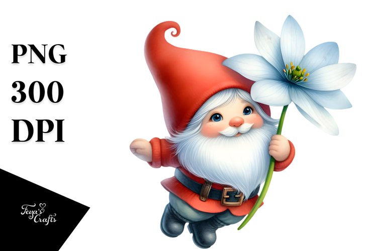 Cute Gnome with Snowdrop PNG