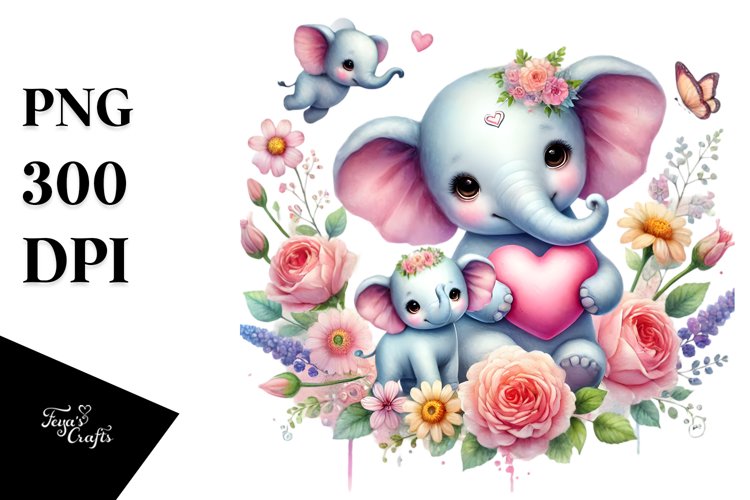 Colorful Baby Elephant Heart PNG