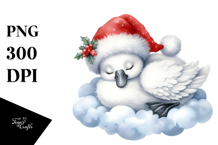 Watercolor Baby Swan Dressed for Christmas, PNG