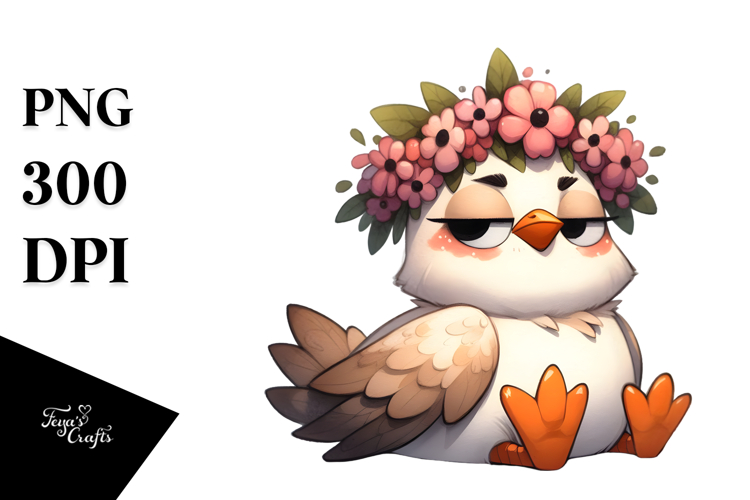 Cute Bird with Flower Crown PNG