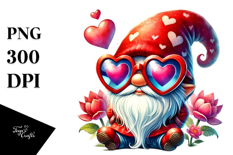 Detailed Gnome with Heart Sunglasses PNG