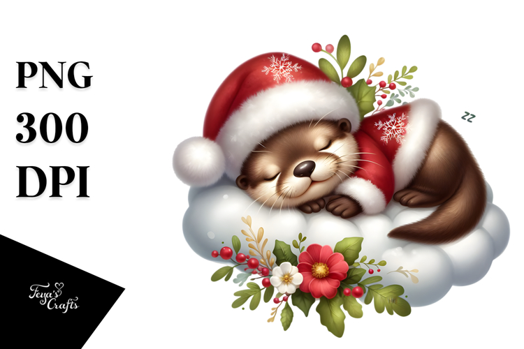 Cute Baby Otter Sleeping on a Cloud PNG