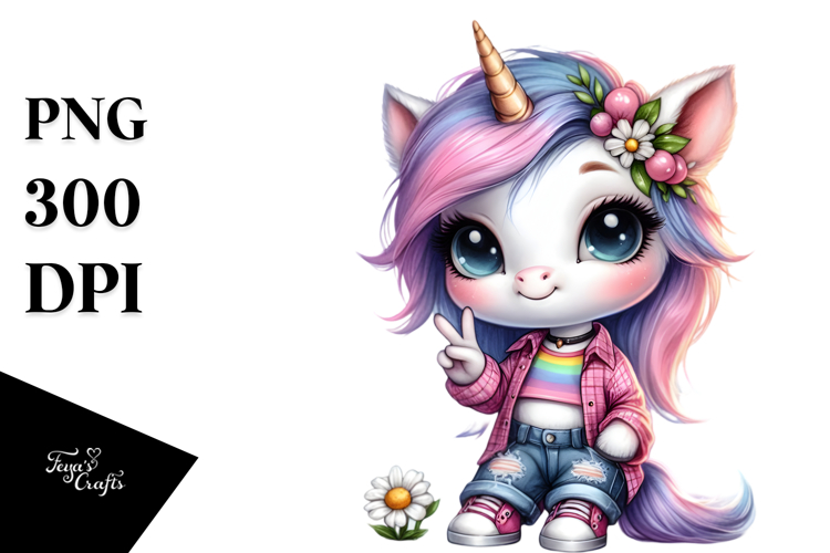 Cute Unicorn Posing, Vibrant PNG