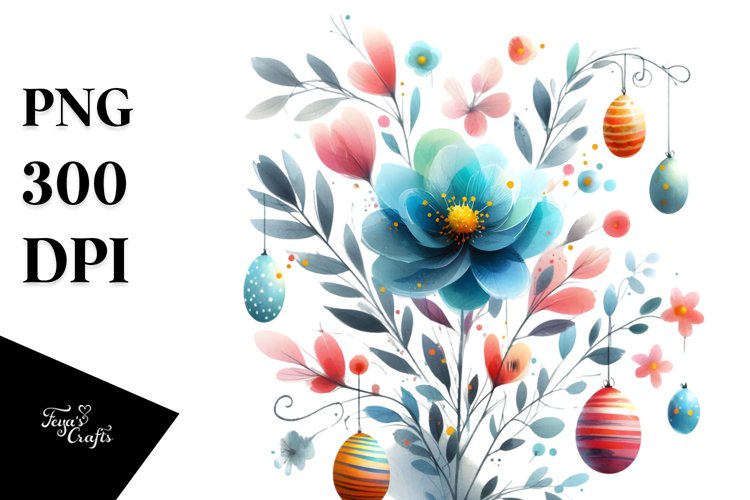 Colorful Flower with Hanging Easter Eggs PNG example image 1
