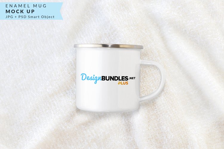 White 11oz. Enamel Mug on Cloth Background | Mock up example image 1