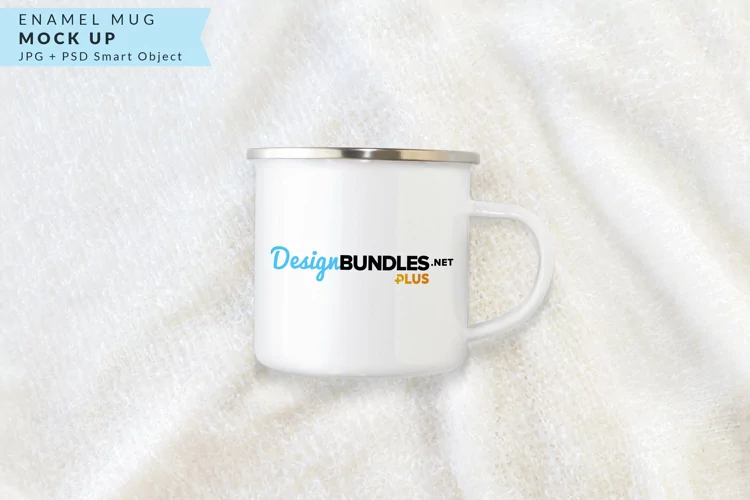 White 11oz. Enamel Mug on Cloth Background | Mock up