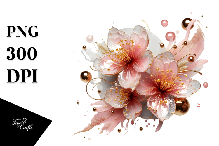 Abstract -Like Cherry Blossom with Golden Insertions PNG
