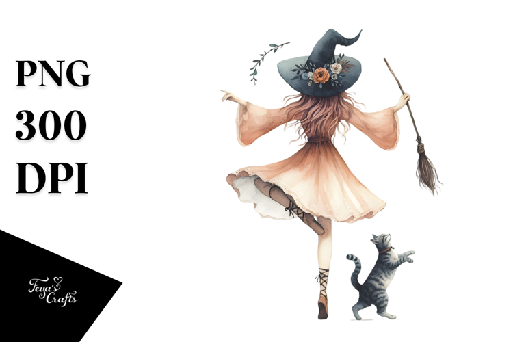 Boho Dancing Witch with Cat