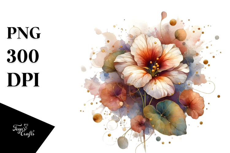 Glossy Nasturtium Watercolor Splash PNG