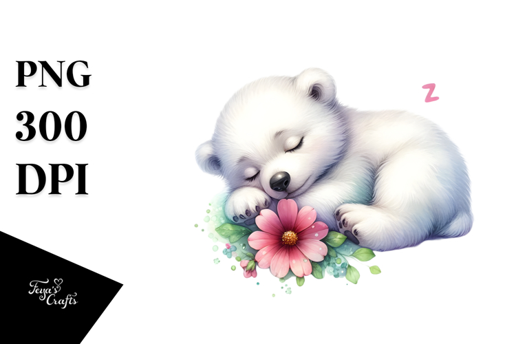 Digital Watercolor Cute Baby Polar Bear PNG