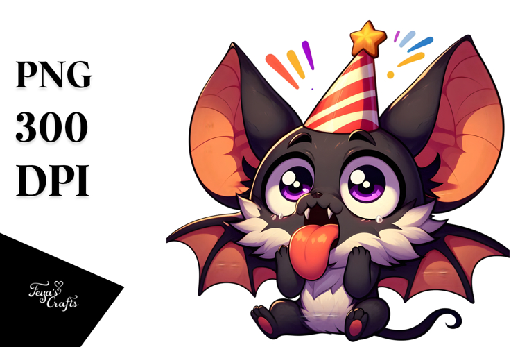 Cute Bat with Birthday Hat, Transparent PNG