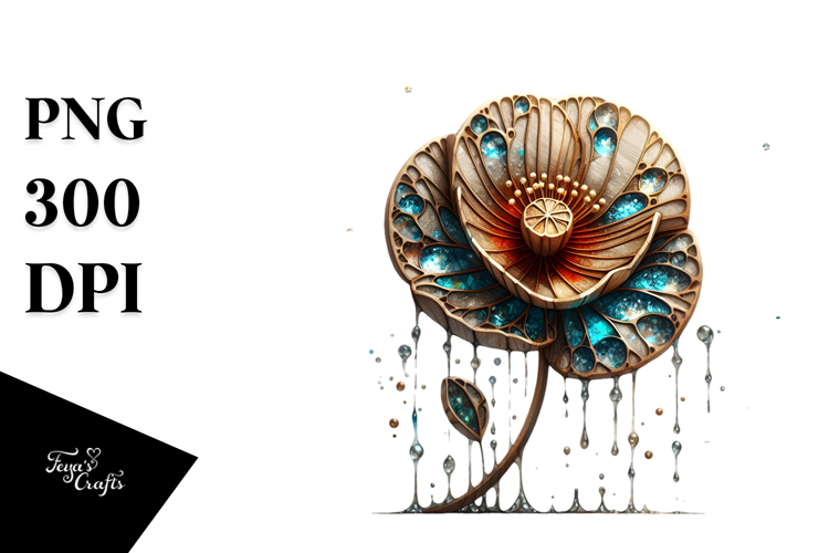 Abstract Wooden Stained Poppy Sublimation Clipart