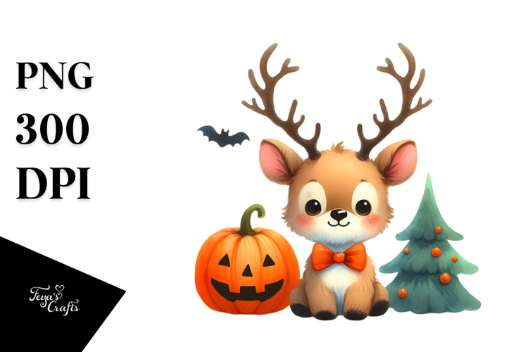 Cute Baby Elk Halloween Scene | Sublimation, Clipart