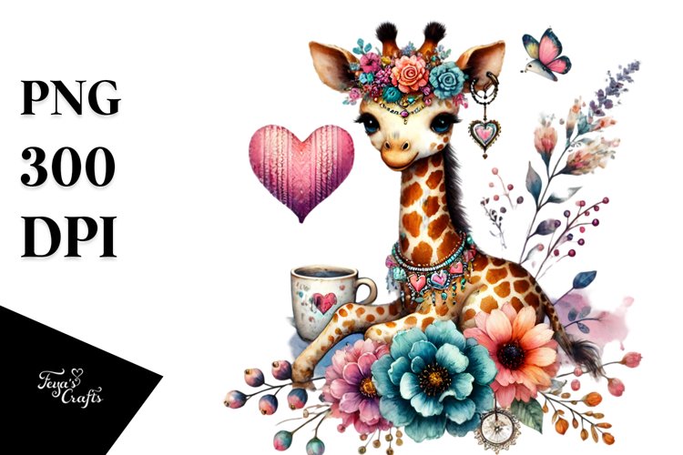 Colorful Giraffe Sitting on a Flower PNG