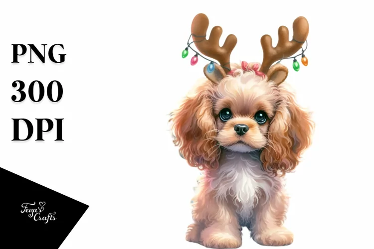 Baby Cocker Spaniel in Christmas Outfit, PNG