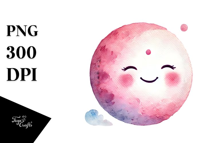 Simple Pinkish Smiling Moon PNG example image 1