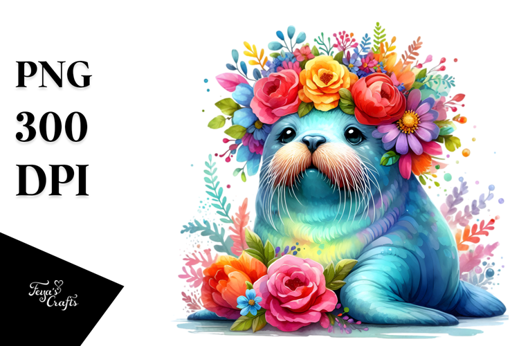Walrus Vibrant Colors Cartoon-Style