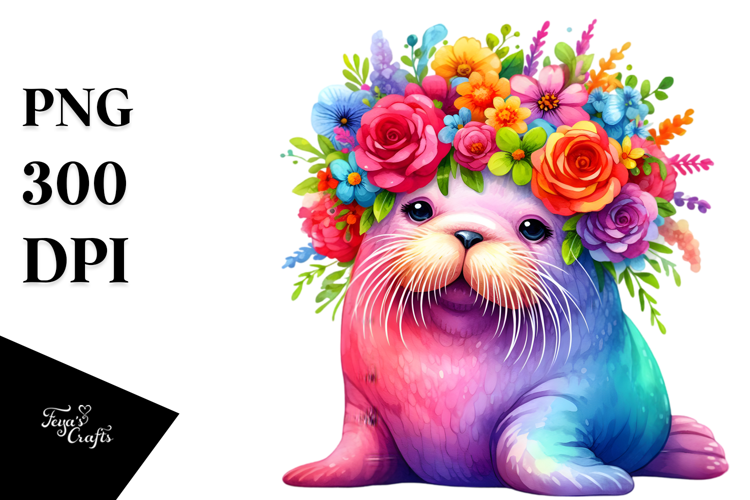 Walrus Vibrant Colors Cartoon-Style