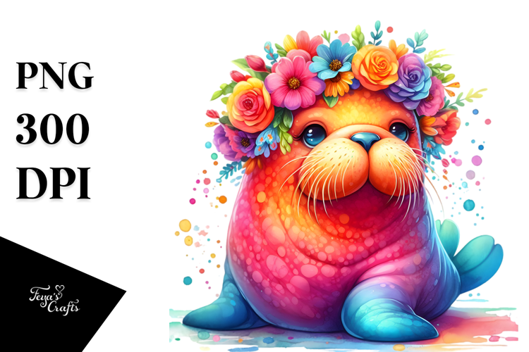 Walrus Vibrant Colors Cartoon-Style