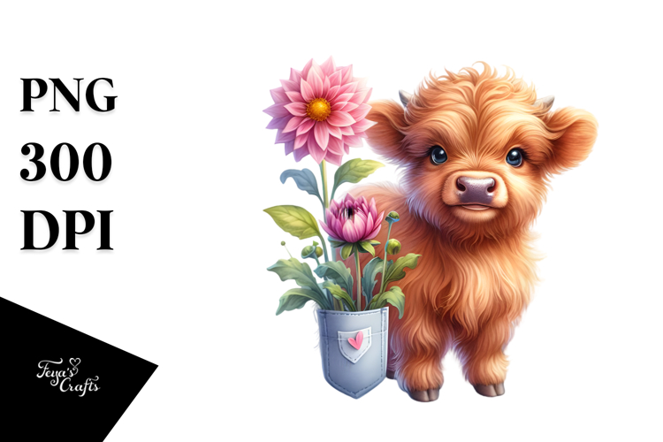 Baby Highland Cow Smiling Big Eyes | Sublimation Clipart