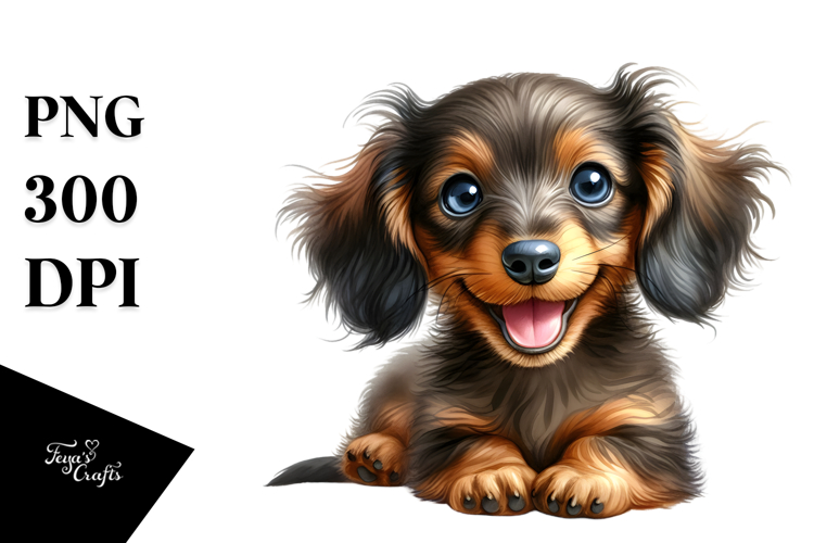 Happy Dachshund Puppy, Watercolor PNG