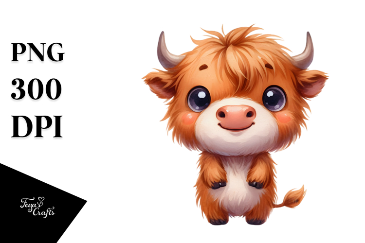 Expressive Funny Baby Highland Cow PNG
