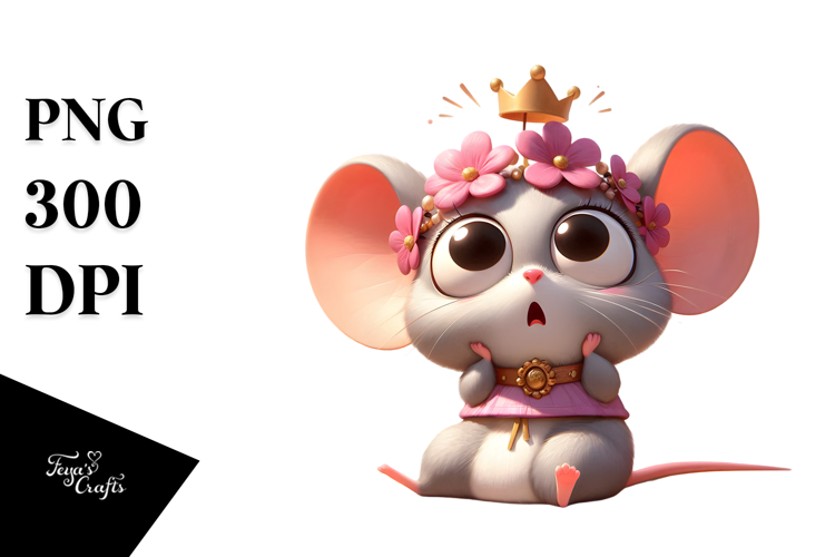 Cute Mouse with Flower Crown PNG
