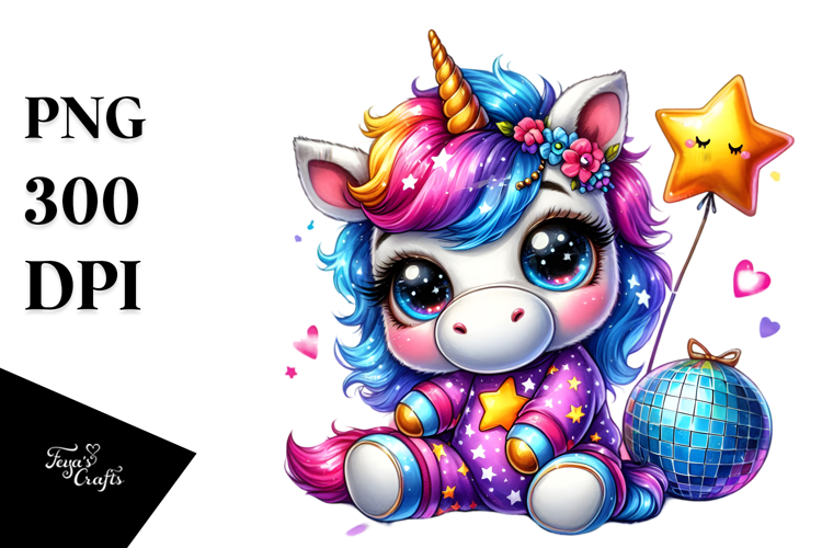 Crazy Unicorn with Disco Outfit PNG