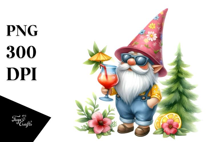 Whimsical Gnome Drinking Cocktail PNG