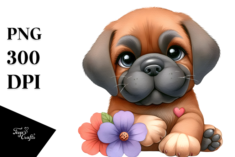 Watercolor Baby Cartoon Mastiff PNG