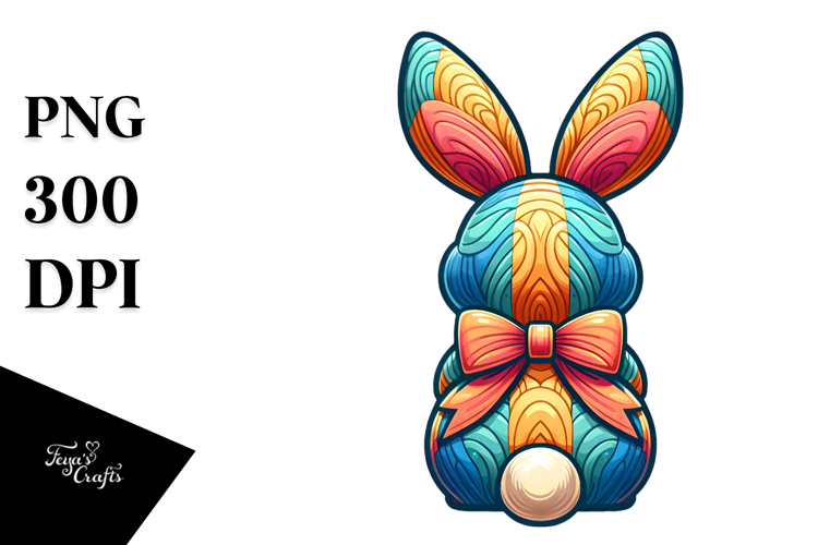 Colorful Stylized Bunny, Vintage Bow PNG