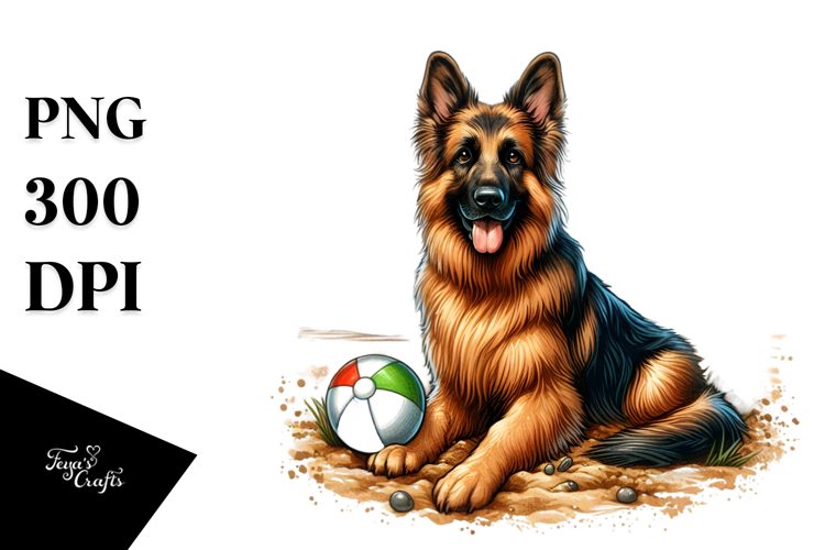 German Shepherd Beach Fun Clipart