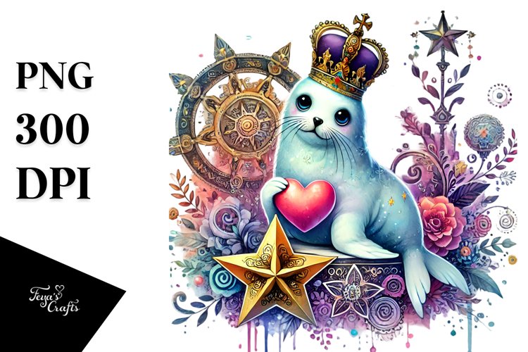 Colorful Seal on Star PNG